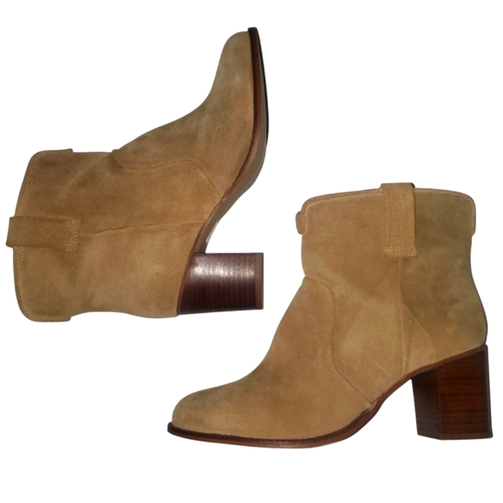 URBAN OUTFITTERS Boro Tan Suede Western Pull-on Stacked Heel Ankle Boots NEW 9 - Picture 8 of 16